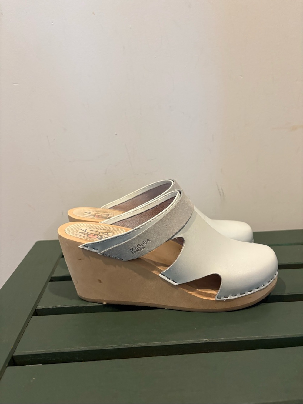 Pale blue Maguba Clog with suede trim